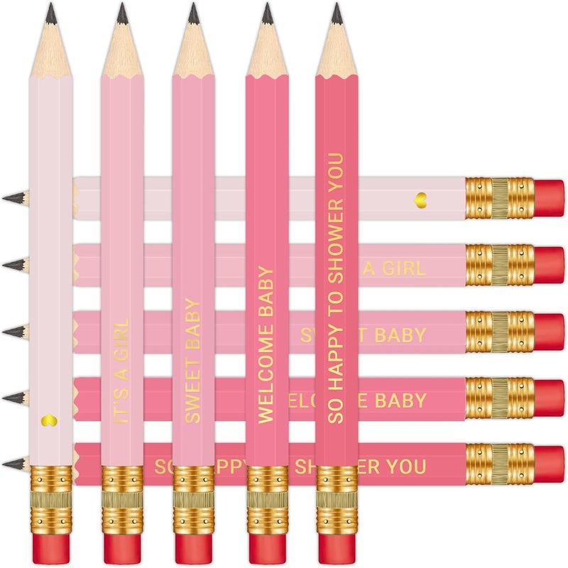 Vusnud 50Pcs - Baby Shower Sharpened Half Pencils with Erasers, Pre-sharpened Pencils for Baby Shower Games, 4 Inches - Image 1